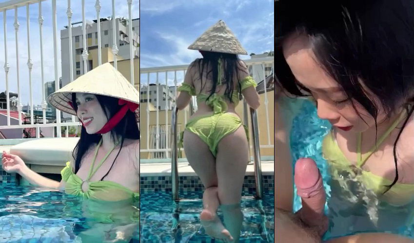 Clip: Đội nón lá em PG gạ làm tình ở hồ bơi - Clip Hot Việt